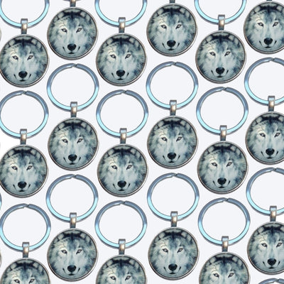 Bassin and Brown Arctic Wolf Keyring - Grey and White