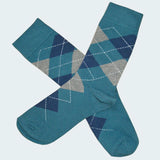 Bassin and Brown Teal, Blue and Grey Argyle Cotton Socks -