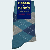 Bassin and Brown Teal, Blue and Grey Argyle Cotton Socks -