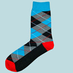 Bassin and Brown  Argyle Cotton Mens Socks - Blue, Grey, Black and Red