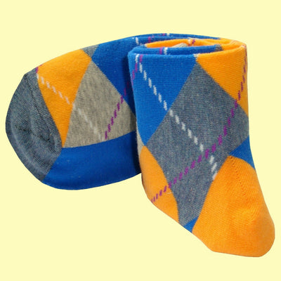 Bassin and Brown Argyle Men's Socks - Grey, Blue and Yellow