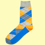 Bassin and Brown Argyle Men's Socks - Grey, Blue and Yellow