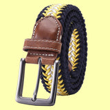 Bassin And Brown Timbs Arrow Stripe Woven Elasticated Belt - Yellow, Navy And White
