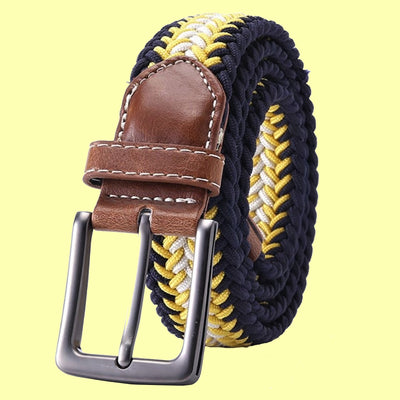 Bassin And Brown Timbs Arrow Stripe Woven Elasticated Belt - Yellow, Navy And White