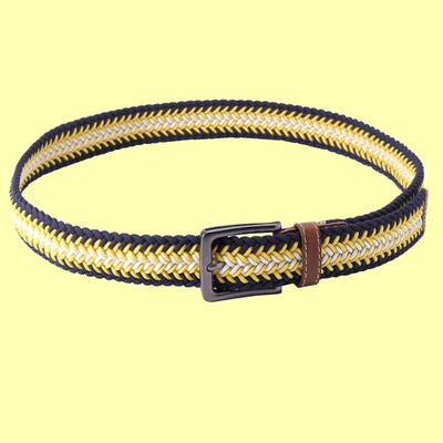 Bassin And Brown Timbs Arrow Stripe Woven Elasticated Belt - Yellow, Navy And White