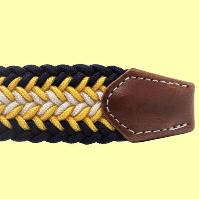 Bassin And Brown Timbs Arrow Stripe Woven Elasticated Belt - Yellow, Navy And White