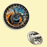 Bassin and Brown Astronomical Clock Lapel Pin  - Blue.Navy.Orange.Grey