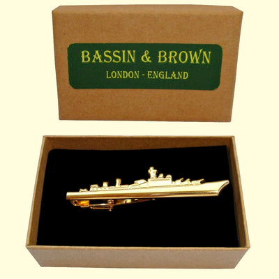 Bassin and Brown Battleship Tie Bar - Gold