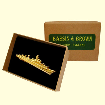 Bassin and Brown Battleship Tie Bar - Gold
