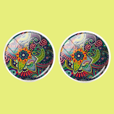 Bassin and Brown Bohemian Flower Cufflinks - Green, Navy, Orange and Red