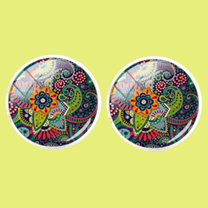 Bassin and Brown Bohemian Flower Cufflinks - Green,Navy,Orange and Red