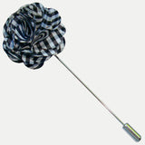Bassin and Brown Check Floral Fabric Lapel Pin - Black and White
