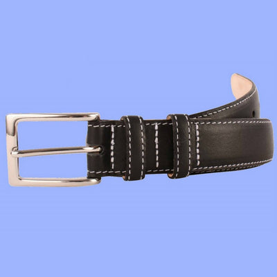Bassin and Brown Contrasting Stitch Leather  Belt - Black