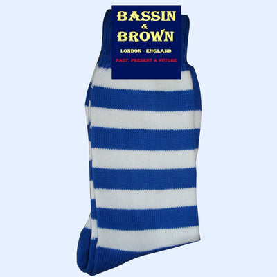 Bassin and Brown Hooped Stripe Cotton Socks - Blue and White