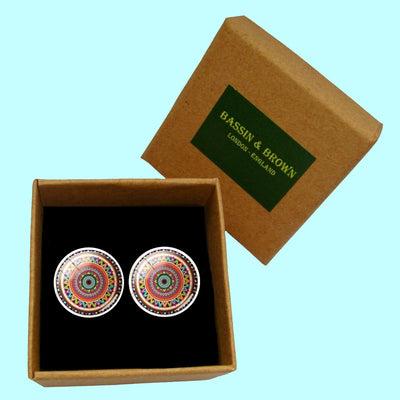 Bassin and Brown Bohemian Swirl Cufflinks -Wine.Green.Yellow.Blue
