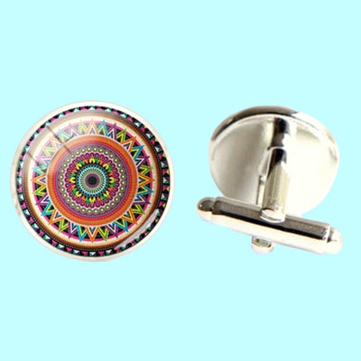 Bassin and Brown Bohemian Swirl Cufflinks -Wine.Green.Yellow.Blue
