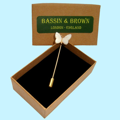 Bassin and Brown Butterfly Jacket Lapel Pin - White and Gold