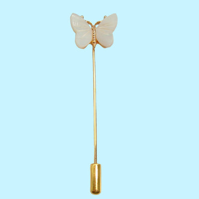 Bassin and Brown Butterfly Jacket Lapel Pin - White and Gold