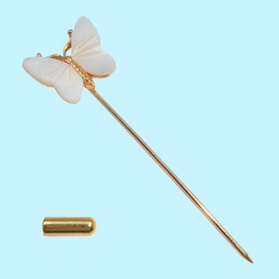 Bassin and Brown Butterfly Jacket Lapel Pin - White and Gold
