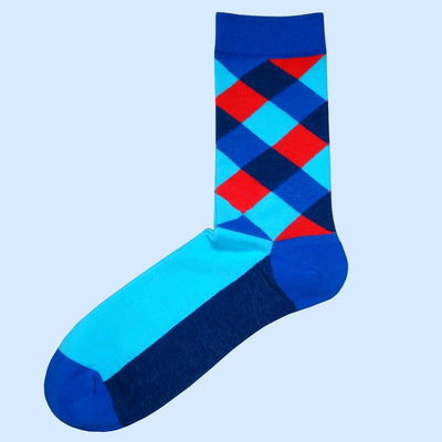 Bassin and Brown Multi Coloured Check Socks  - Navy, Blue, Turquoise and Red