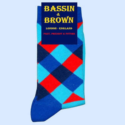 Bassin and Brown Multi Coloured Check Socks  - Navy, Blue, Turquoise and Red