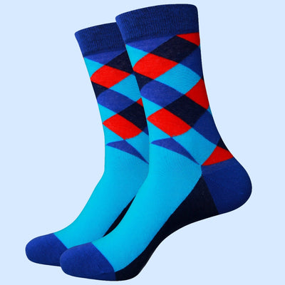 Bassin and Brown Multi Coloured Check Socks  - Navy, Blue, Turquoise and Red