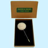 Bassin and Brown White Chrysanthemum Flower Jacket Lapel Pin