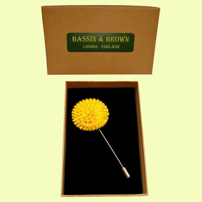 Bassin and Brown Chrysanthemum Flower Jacket Lapel Pin - Yellow