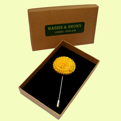 Bassin and Brown Chrysanthemum Flower Jacket Lapel Pin - Yellow
