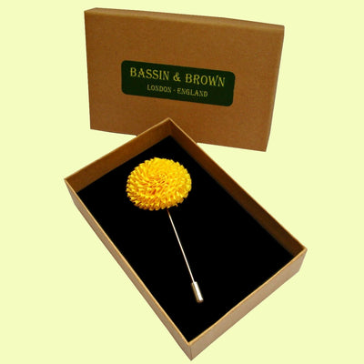 Bassin and Brown Chrysanthemum Flower Jacket Lapel Pin - Yellow