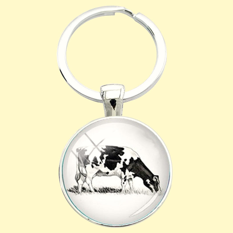 Bassin and Brown  -Cow Keyring - Black/White