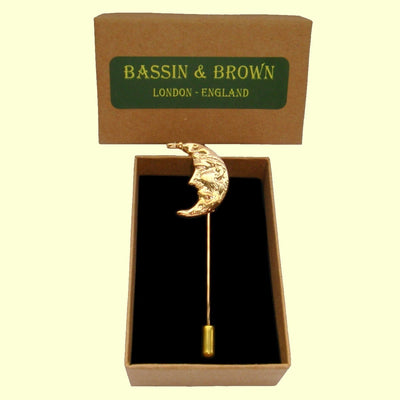 Bassin and Brown Crescent Moon Gold Lapel Pin