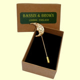 Bassin and Brown Crescent Moon Gold Lapel Pin