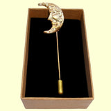Bassin and Brown Crescent Moon Gold Lapel Pin