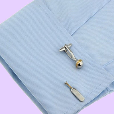 Bassin and Brown Cricket Bat and Ball Cufflinks - Silver and Gold
