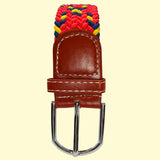 Bassin and Brown Cross Stripe Woven Fabric Elasticated Belt - Red,/Navy/Yellow