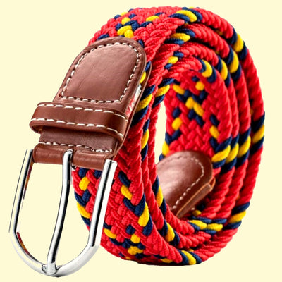 Bassin and Brown Cross Stripe Woven Fabric Elasticated Belt - Red,/Navy/Yellow