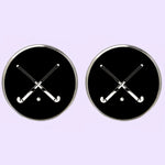 Bassin and Brown Crossed Hockey Sticks Cufflinks - Black and White