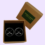 Bassin and Brown Crossed Hockey Sticks Cufflinks - Black and White