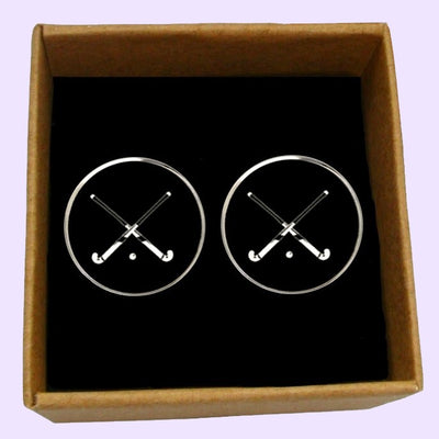 Bassin and Brown Crossed Hockey Sticks Cufflinks - Black and White