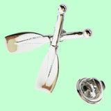 Bassin and Brown Crossed Rowing Oars Jacket Lapel Pin - Silver
