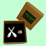 Bassin and Brown Crossed Rowing Oars Jacket Lapel Pin - Silver