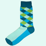 Bassin and Brown Diamond Check Sock - Blue, Green and Teal