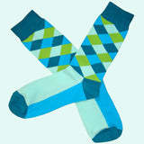 Bassin and Brown Diamond Check Sock - Blue, Green and Teal