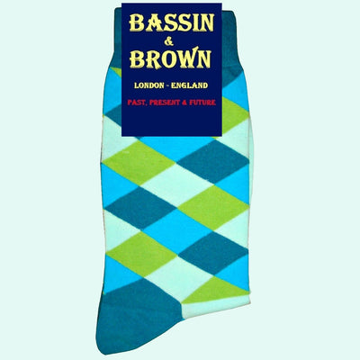 Bassin and Brown Diamond Check Sock - Blue, Green and Teal