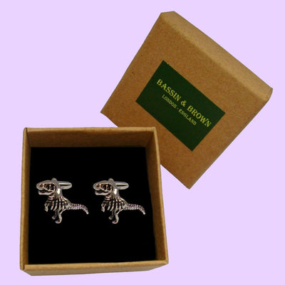 Bassin and Brown Dinosaur Cufflinks - Silver