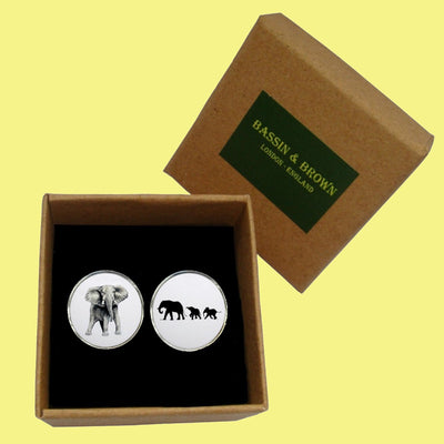 Bassin and Brown Elephant Cufflinks - White and Black