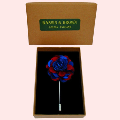 Bassin and Brown Floral Jacket Lapel Pin - Blue and Wine