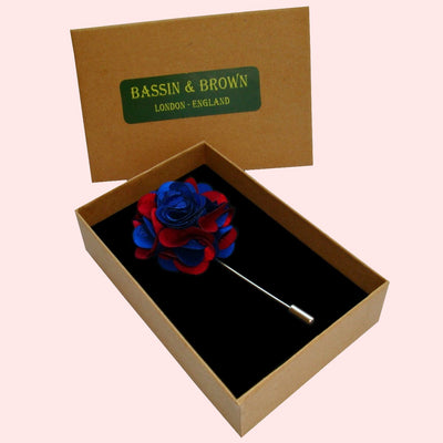 Bassin and Brown Floral Jacket Lapel Pin - Blue and Wine