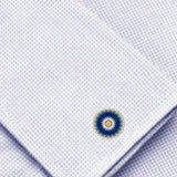 Bassin and Brown Flower Spray Cufflinks - Blue and White